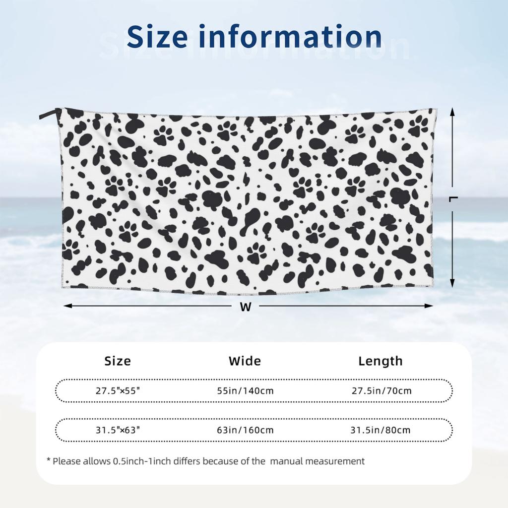 Dalmatian Spots Paws Print Dalmatian Dog Print Beach Towel Soft Microfiber Quick Dry Absorbent Quick Towels For Bath