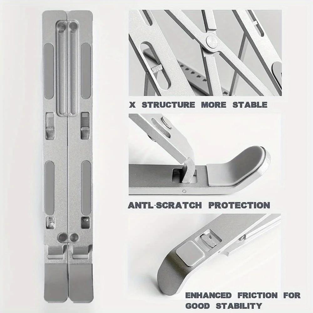 Регулируемая алюминиевая подставка для ноутбука — 6 уровней высоты, складная и портативная конструкция для ноутбуков 8–16 дюймов, улучшенная вентиляция и теплоотвод
