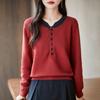 A New Loose and Warm Sweater Top for Women with A Color-blocking Fake Two-piece Knitted Sweater