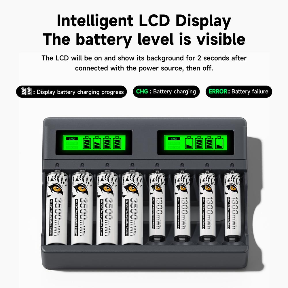 PALO 4-16PCS 1300mWh 1.5V AAA Li-ion Rechargeable Battery 1.5V Lithium AAA Batteries With 8 Slots LCD USB 1.5V AA AAA Fast Charger