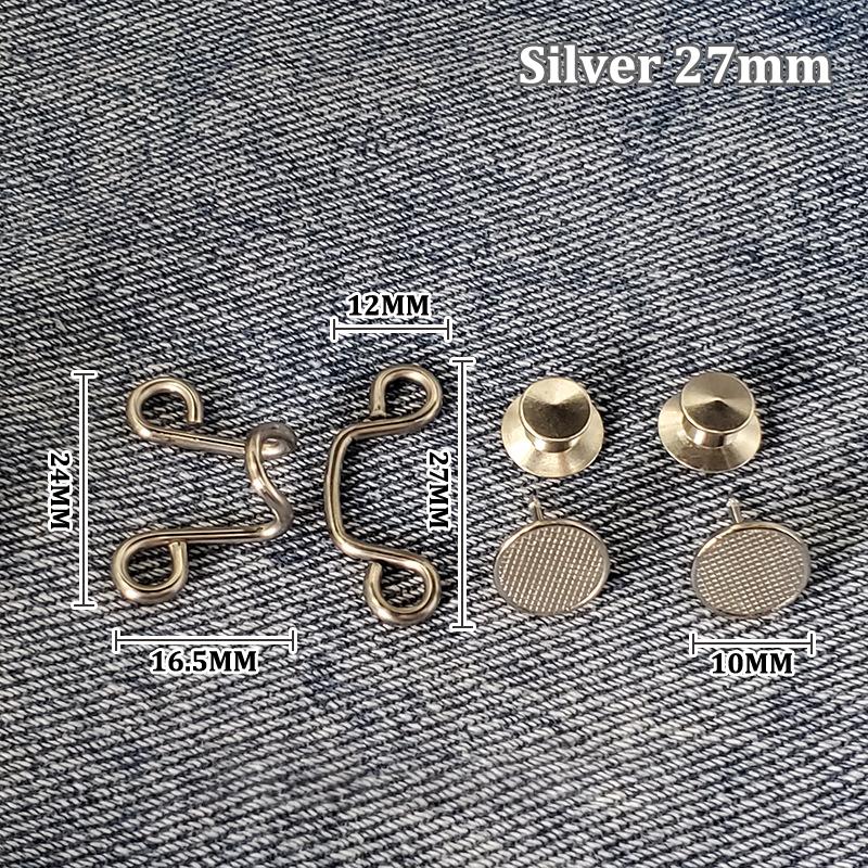 1Set Nail-Free Metal Jeans Button Snaps Detachable Pants Clips Buttons Pins Women'S Brooch Set Tighten Waist Brooches
