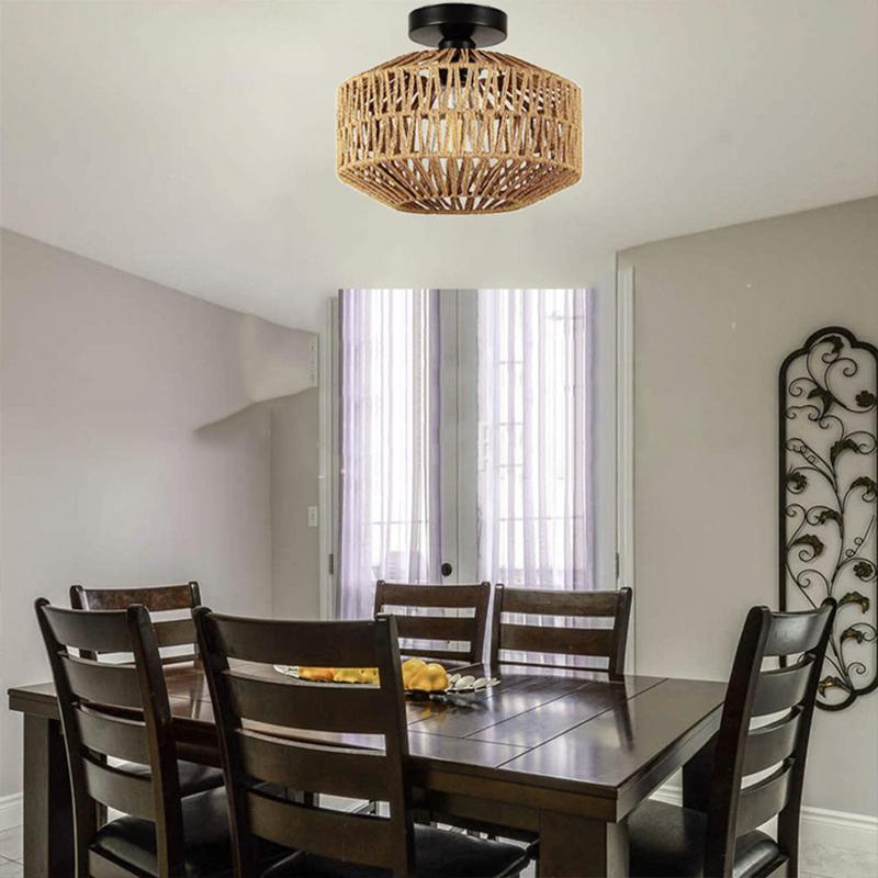 Ручной веревочный плетеный подвесной абажур для прихожей, спальни, кухни, входа, гостиной, защитная сетка для лампочек в стиле ретро