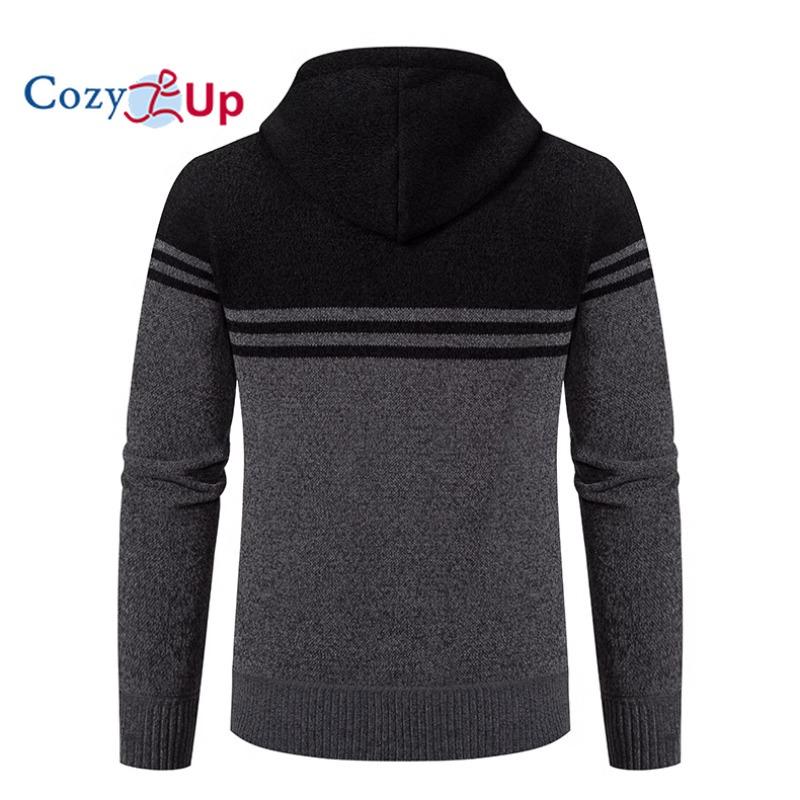 Cozy Up Повседневный мужской вязаный свитер с длинными рукавами и цветными блоками, кардиган с капюшоном