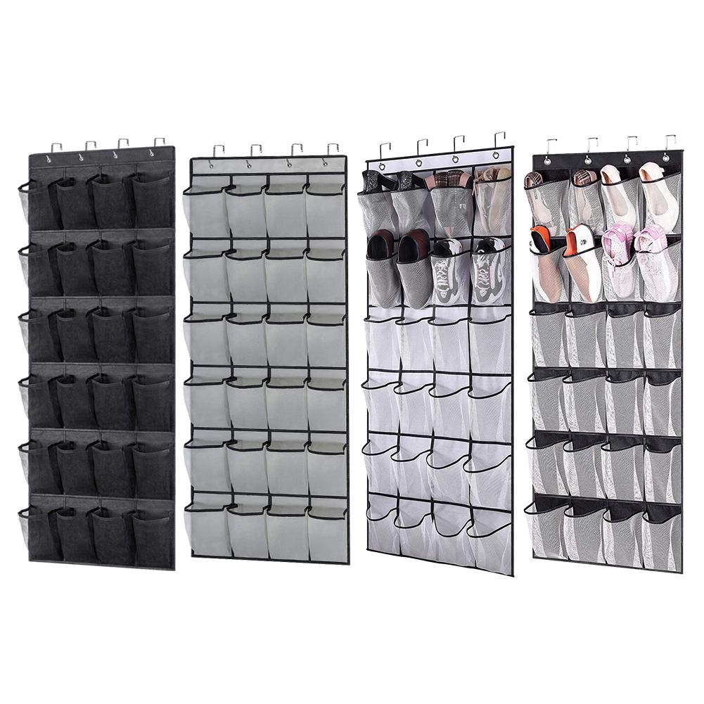 24 Pockets Over the Door Shoe Organizer Large Mesh Pocket Wall Storage Bag With 4 Metal Hooks Hanging Shoe Rack For Bedroom Door