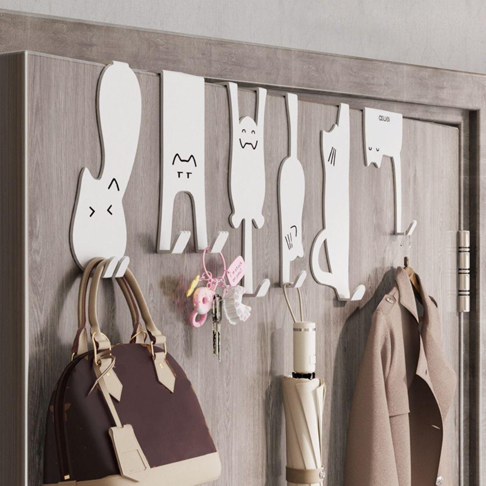 Iron Hanging Coat Storage Hanger Silver Door Back Hook Creative Cat Storage Hook