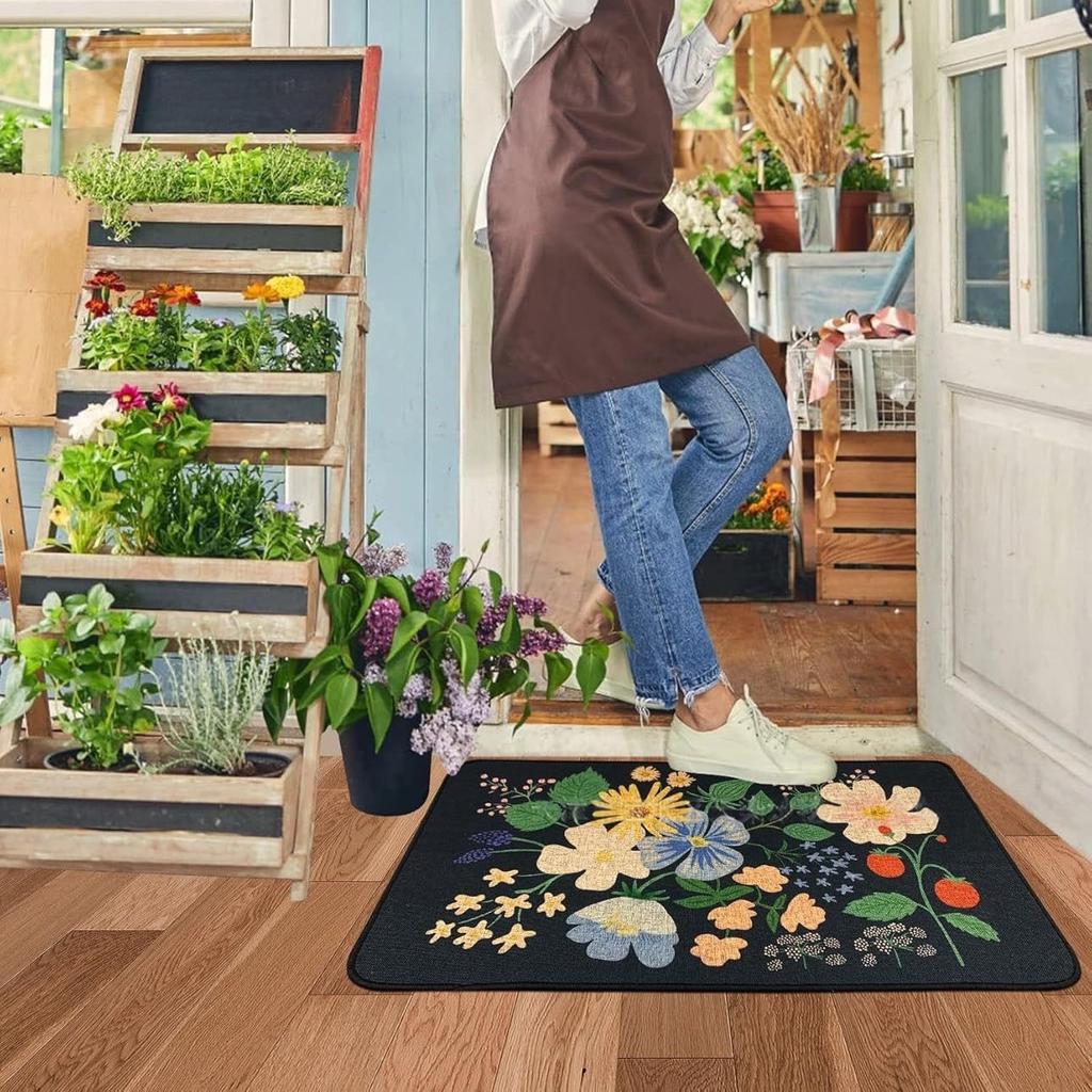 Цветочный коврик для пола в стиле ретро, грязеотталкивающий и простой в уходе, впитывающий, быстросохнущий коврик для пола для ванной комнаты