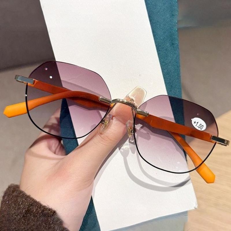 Ретро Круглая Оправа Защита от Солнца Очки для Пресбиопии Модные Спортивные Цветные Блокировки Трендовые Металлические Безободковые HD Очки для Чтения