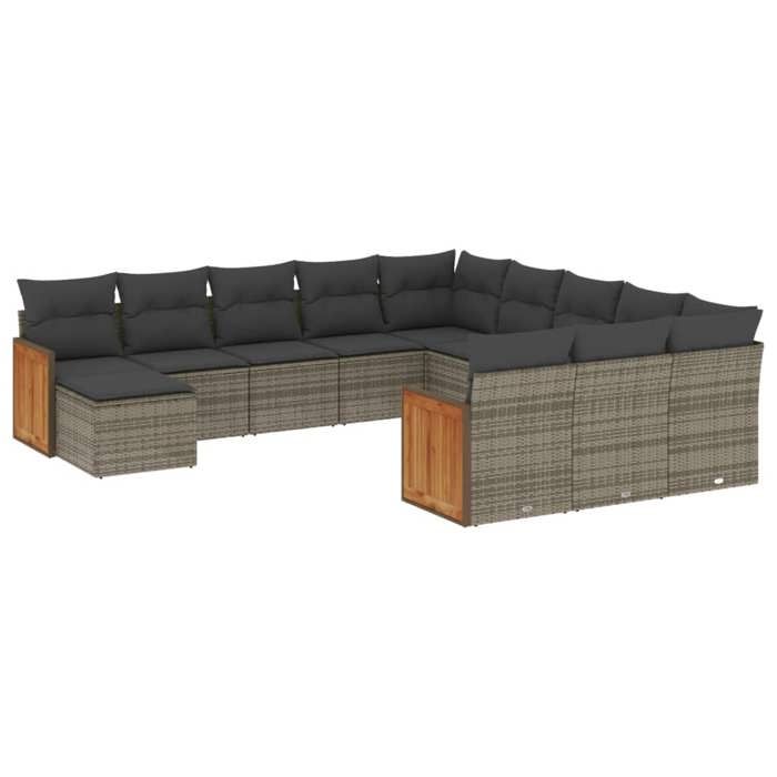 VidaXL Salon de Jardin avec Coussins 12 pcs, Canapés de Patio, Ensemble de Meubles, Mobilier de Terrasse Extérieur, Gris 3260667