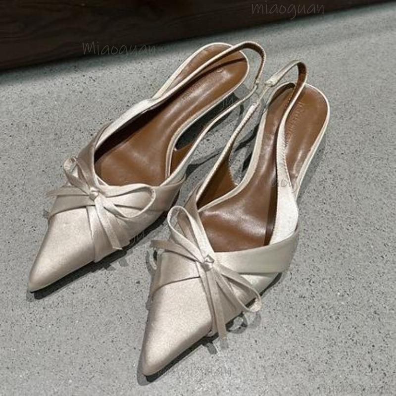 Summer Butterfly-knot Women Sandals Pointed Toe Singbacks Shoes Ladies Elegant Dancing Party Pumps Zapatos De Mujer