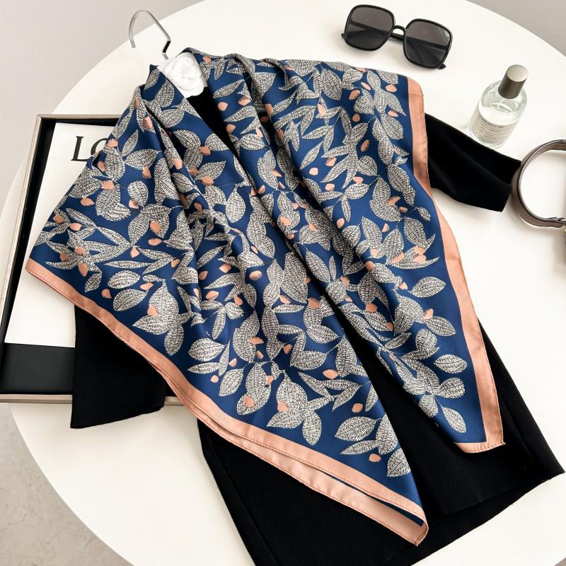 Черно-белый шарф с принтом животных из искусственного шелка твил - 90x90 см Осенний/Зимний платок для женщин