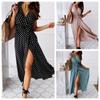 Летняя мода с короткими рукавами и v-образным вырезом, сексуальная повседневная длинная юбка, богемное платье с принтом в горошек
