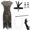 1920s Retro Sequin Flapper Dress with Tassels and Headdress Set