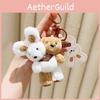 Plush Whimsical Doubleheaded Milk Tea Bear And Bunny Keychain With Colors Cute
