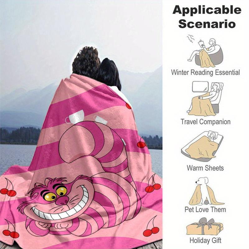 1pc. Pink Striped Cheshire Cat Blanket - Perfect for Home, Office, Outdoor Use, Gift Idea, Suitable for All Seasonsz0417204