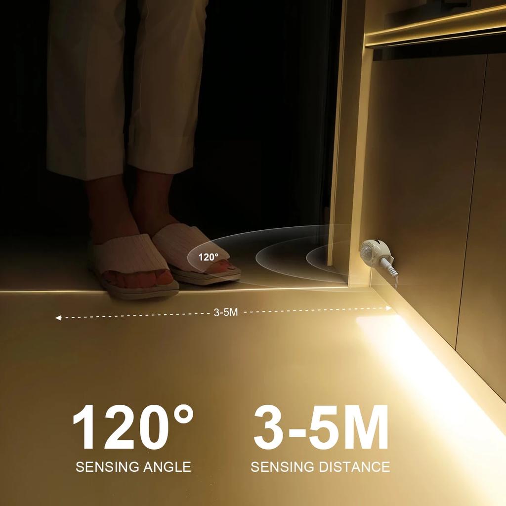 12V Waterproof PIR Motion Sensor LED Strip Light Flexible Under Cabinet Lighting for Kitchen Wardrobe Bed Emergency Night Lamp