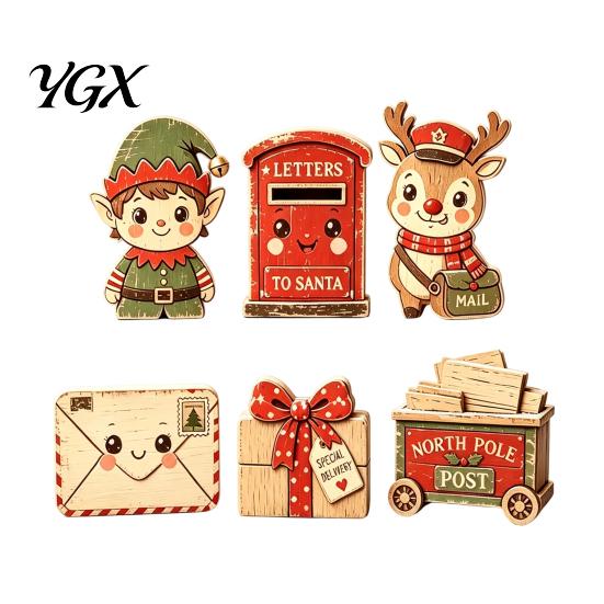 Festive Santa Snowman Decor 6Pcs Christmas Wooden Tabletop Signs, Xmas Sign Decor, Rustic Centerpieces Reindeer Gingerbread House Figurines for Mantel