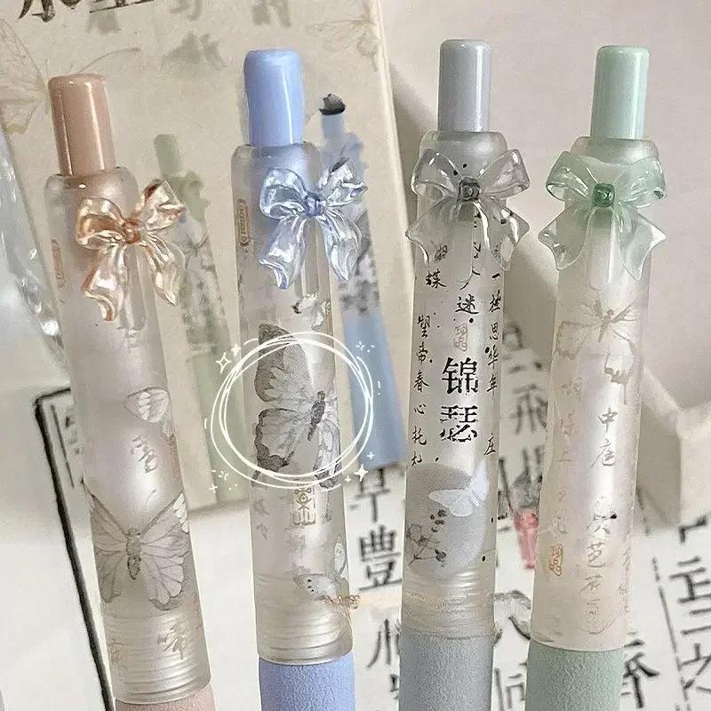 4pcs/box Sweet Chic Korean Gel Pen for Girls Black Pink White Bow Stationery Gel Pen 0.5mm Black Ink Pen for Writing School