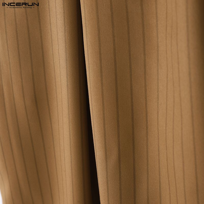 INCERUN Men Striped Sets Cutout Cropped Tops and Long Pants Trousers Casual Suits