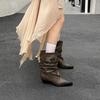 5cm Fashion Simple Pleated Ankle Boots Women Pointed Toe Chunky Heel Slip-On Martin