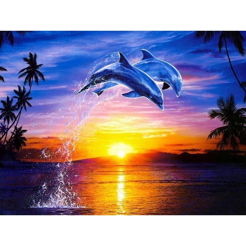 DIY Dolphin 5D Diamond Painting Full Round/Round Drill Animal Embroidery Cross Stitch Rhinestone Home Decor Christms Gift