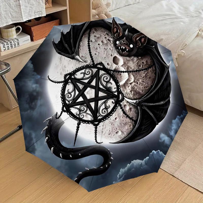 1pc Bat Pentagram Moon Night Sky Umbrella with Plastic Handle,Suitable for All Seasons Home Travel Outdoor UmbrellaDD088
