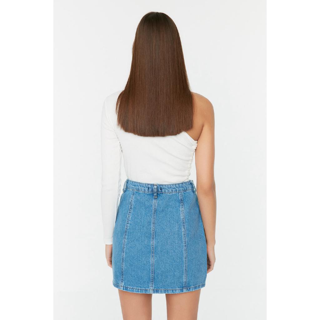 Синяя джинсовая юбка с высокой талией и строчкой спереди на пуговицах Twoss22et00050