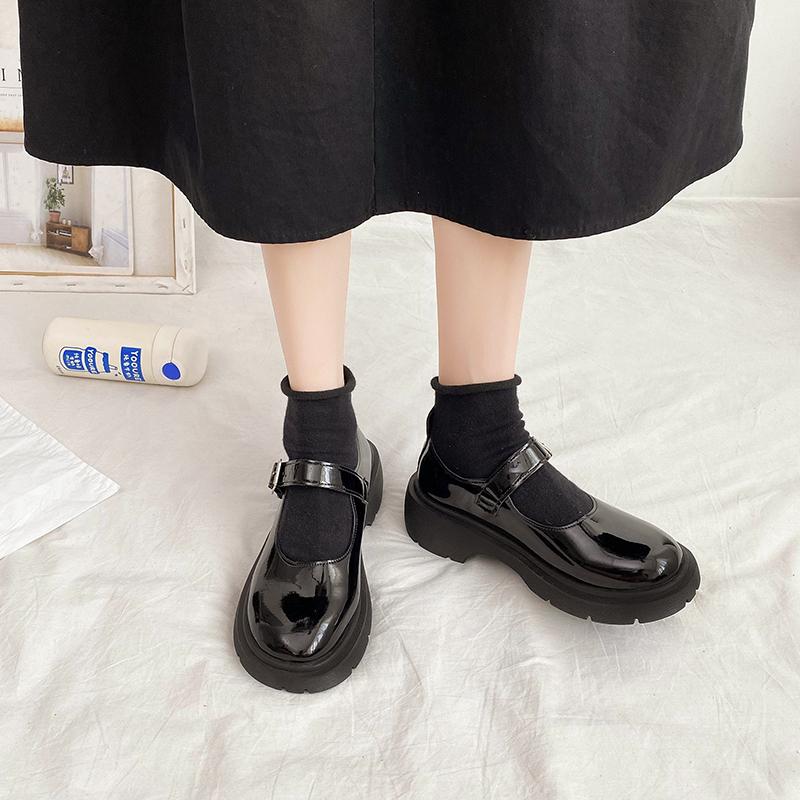 Модные женские туфли на высоком каблуке с толстой подошвой Мэри Джейн для школьниц, милые туфли на низком каблуке с круглым носком для колледжа для женщин
