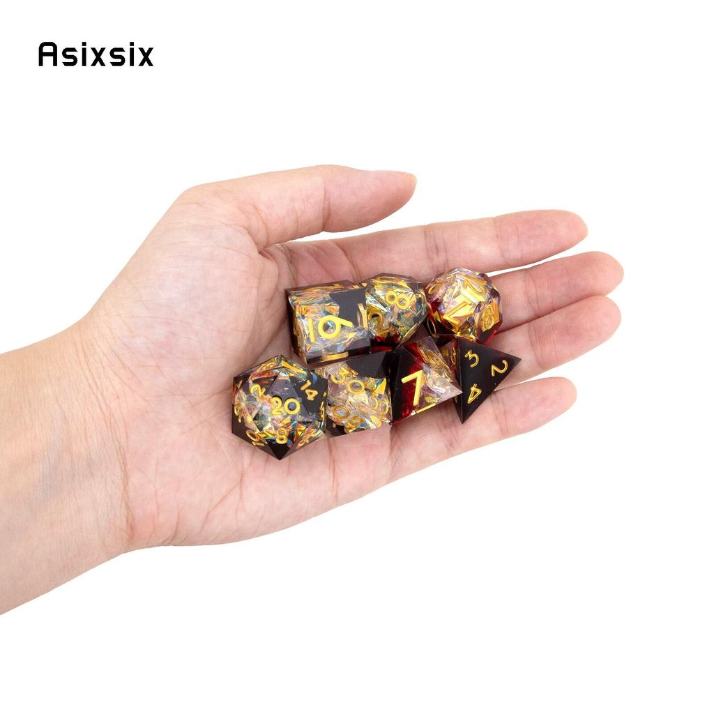7 шт., черные, красные, желтые кубики с острыми краями, многогранные кубики из смолы, подходящие для ролевых ролевых игр, настольная игра