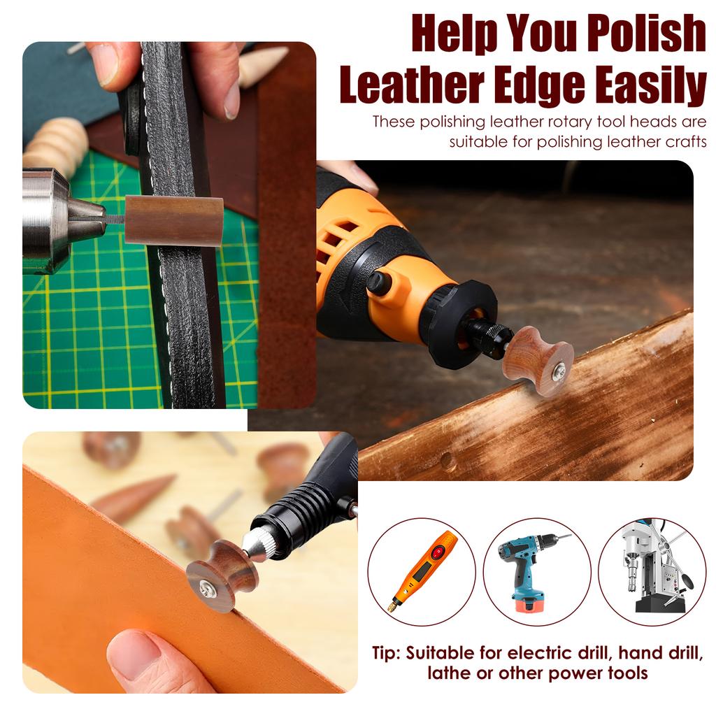 7Pcs Leather Edge Burnishing Bits Kit Enduring Sandalwood Head Leather Grinding Tool for Polishing Leather Crafts Rotary Tool