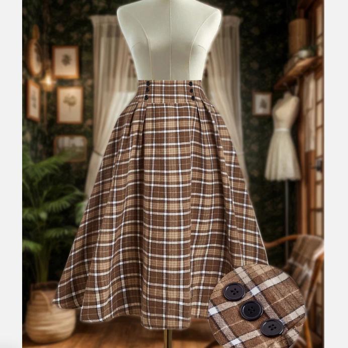 Винтажная художественная юбка-трапеция миди большого размера в клетку с эффектом кисти