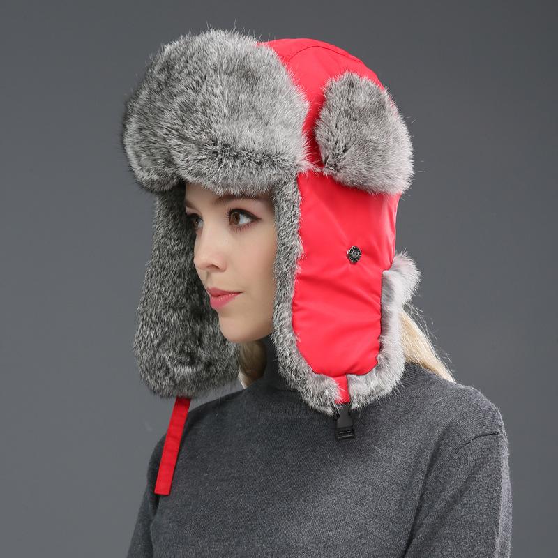 Russia Winter Real Fur Hat Unisex Outdoor Windproof Super Warm Real Rabbit Fur Bomber Hats Natural Soft Natural Rabbit Fur Caps