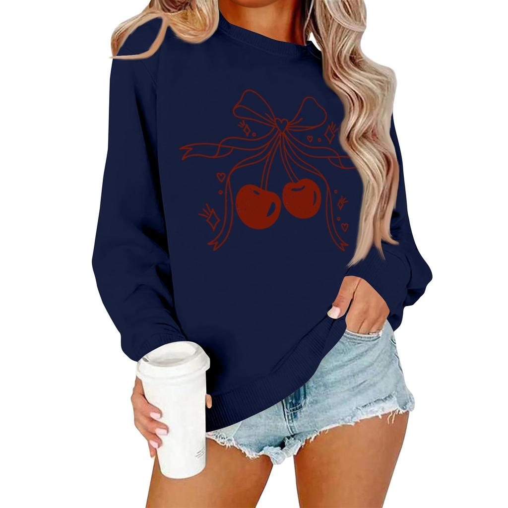 Women's Casual Fashion Print Long Sleeve O-Neck Pullover Top Blouse
