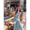 French Super Fairy Pendulum Blue-green Suspender Dress for Women's Summer Waist and Thin Seaside Vacation High-end Long Dress