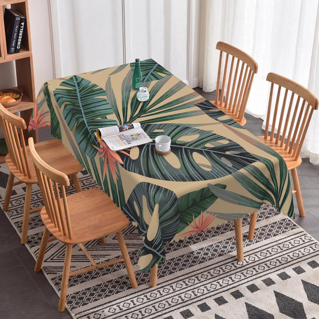 Tropical Palm Leaves Flowers Table Cloth Wedding Party Rectangle Waterproof Reusable Kitchen Tablecloth Camping Patio Decor