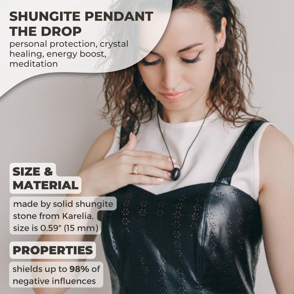 Karelian Heritage Shungite Stone Necklace Round Shungite Pendant Amulet Authentic Shungite Jewelry Shungite Protection Necklace Shield Crystal Healing