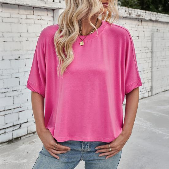 Женская летняя футболка с круглым вырезом и рукавом «летучая мышь», свободный крой, однотонная летняя повседневная футболка-пуловер, топы на каждый день