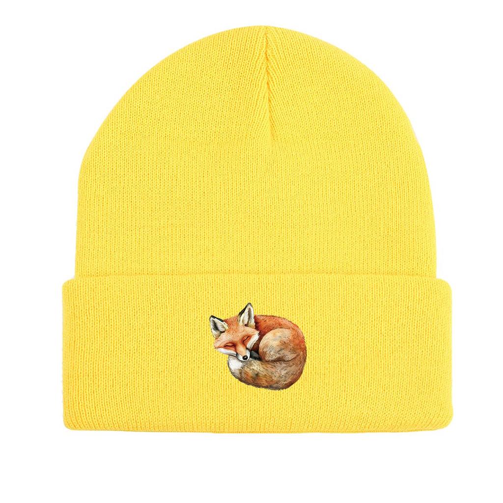 Curl Up Fox Winter Knitted Cap Beanie, Animal Man Cap Thermal Lightweight Stylish Gorro Knit Hat Beanie