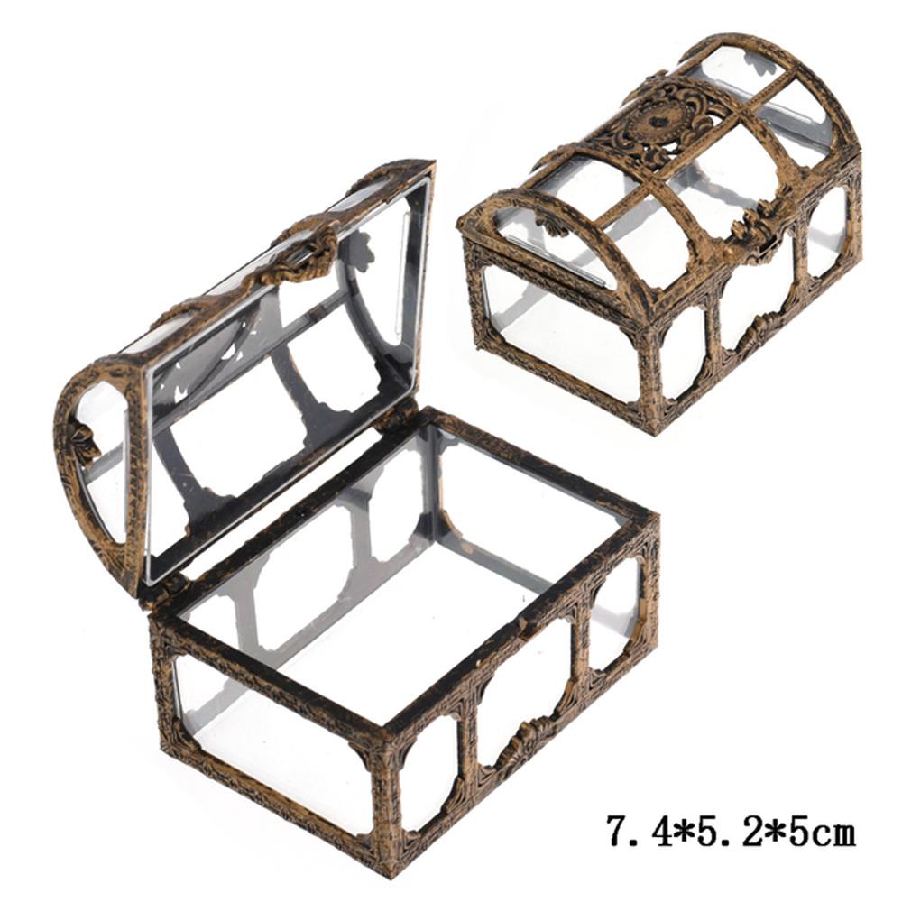 Vintage Transparent Pirate Treasure Storage Box Organizer Earrings Crystal Gem Jewelry Trinket Women Jewelry Display Travel Case