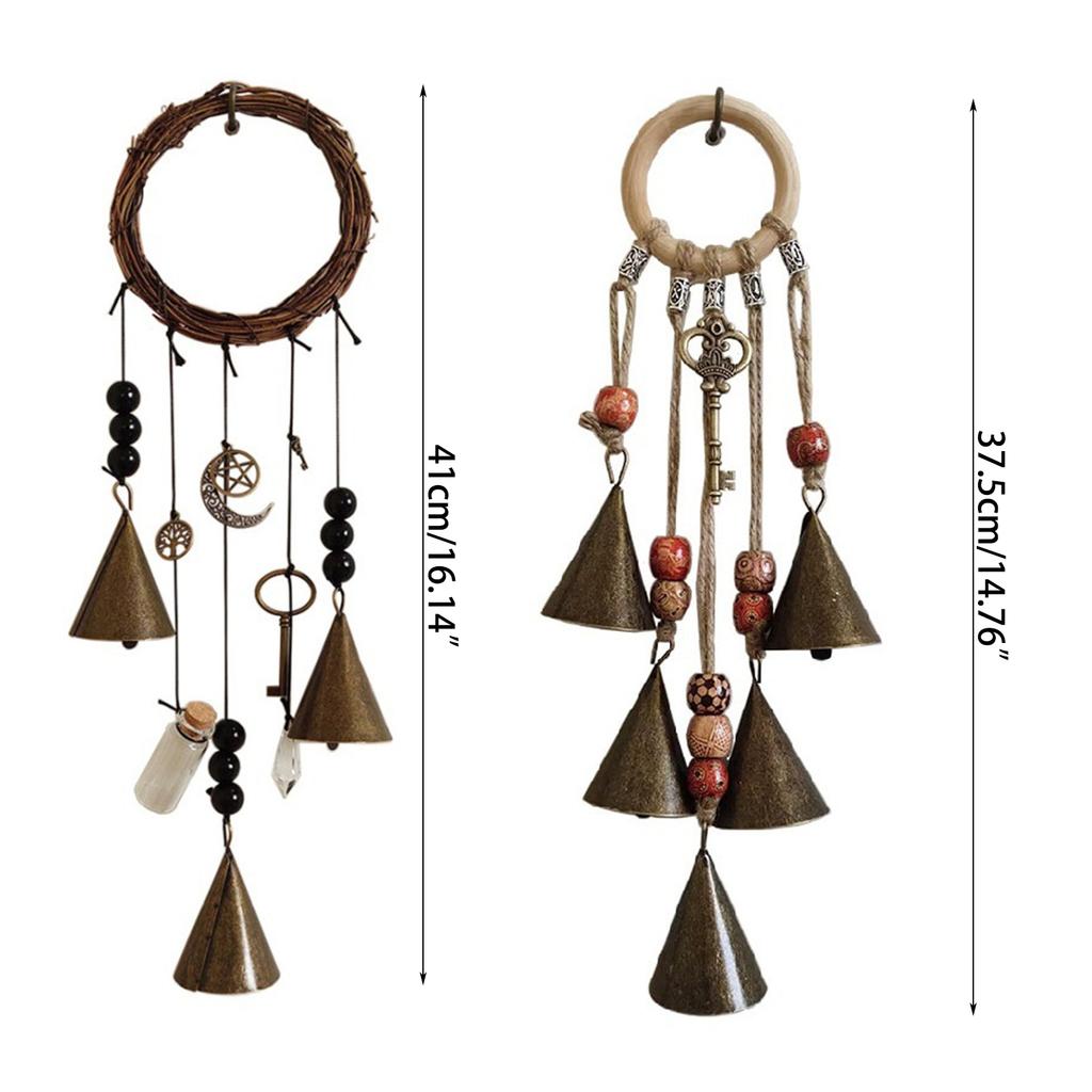 Witch Bell Protection Door Hangers Wind Chime Wreath Handmade Wiccan Magic Hanging Ornament for Home Doorknob Witchcraft