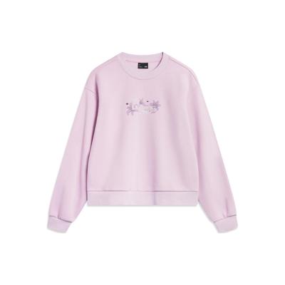 Li Ning Sports Lifestyle Series Letter Print Флисовый теплый свободный пуловер Толстовка Женская толстовка Lotus-Pink Purple AWDT816-5