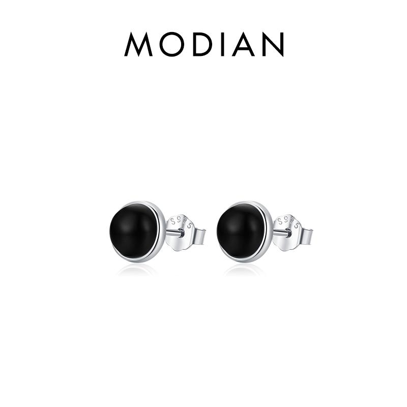 Natural Black Agate Stud Earrings 925 Sterling Silver Round Daily Hypoallergenic Earring 4mm 5mm 6mm Jewelry For Women