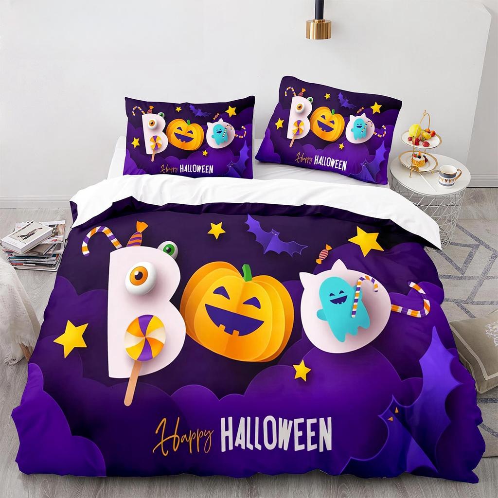 New 3D Print Halloween Boo Cartoon Bedding Set,Duvet Cover Bed Set Quilt Cover Pillowcase,King Queen Twin Size Boys Girls Adults