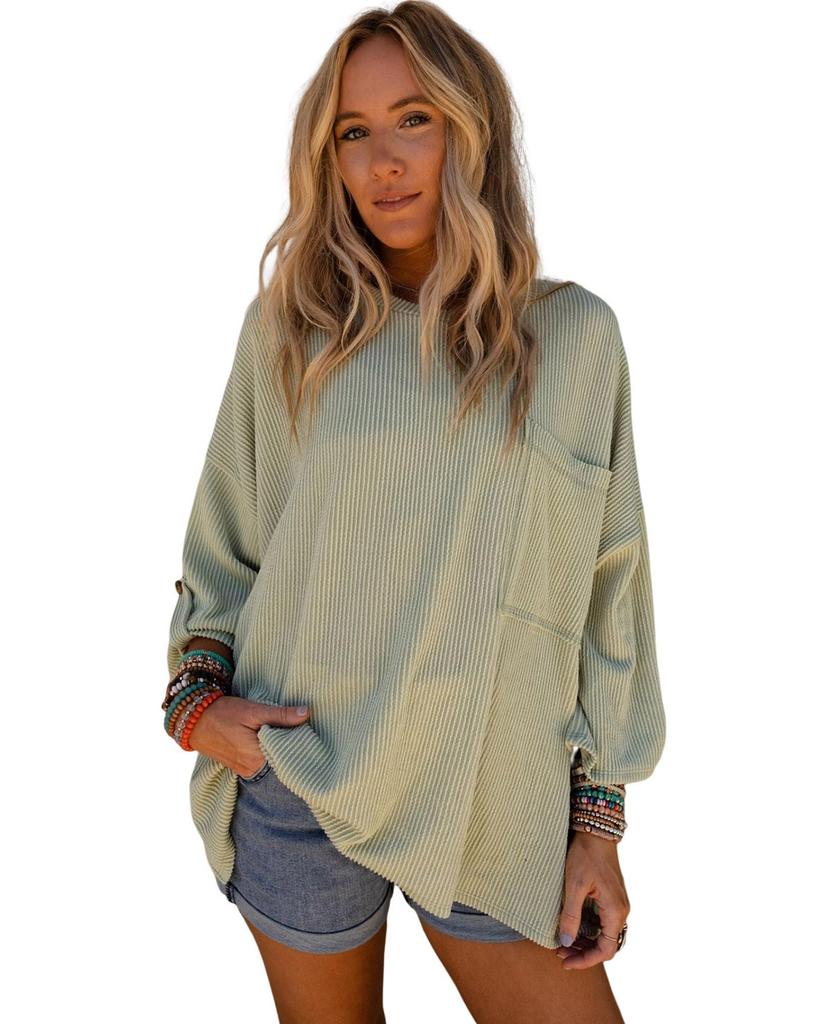 Azura Exchange Топ свободного покроя с отворотами на рукавах и ребристым узором