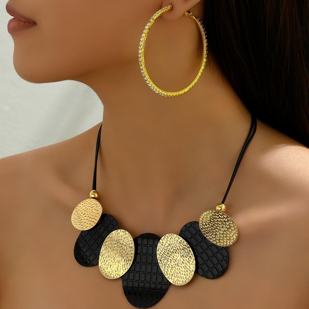 Серьги, ожерелье, комплект украшений в стиле панк, преувеличенный дизайн пластины, подходящий к повседневным нарядам