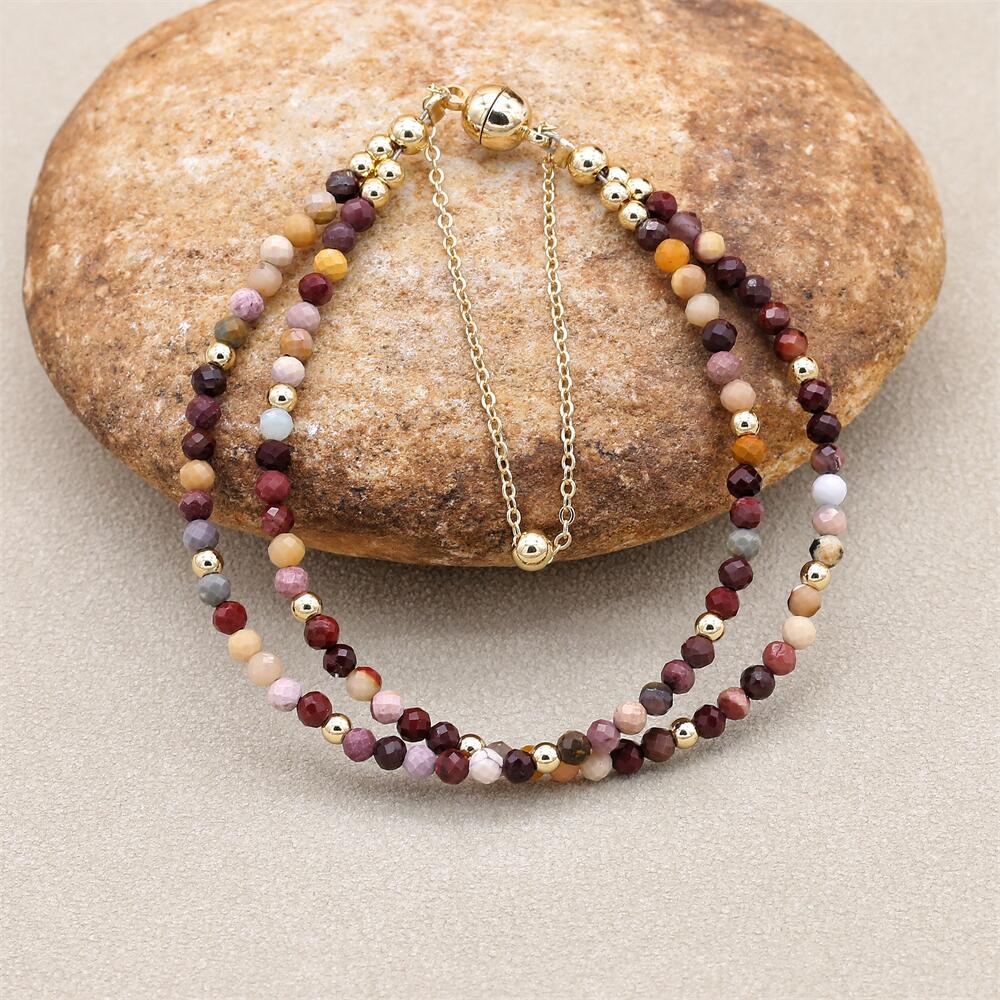 3 мм двухслойные бусины из натурального камня, браслеты-нити, магнитная пряжка, позолоченный богемный браслет-подвеска, женские ювелирные изделия