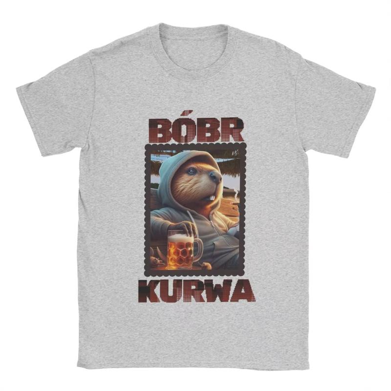 Bobr Bober Kurwa Beaver Boberek Beer And Football TShirts for Unisex Pure Cotton T Shirts Short Sleeve Tee Shirt Party Clothes