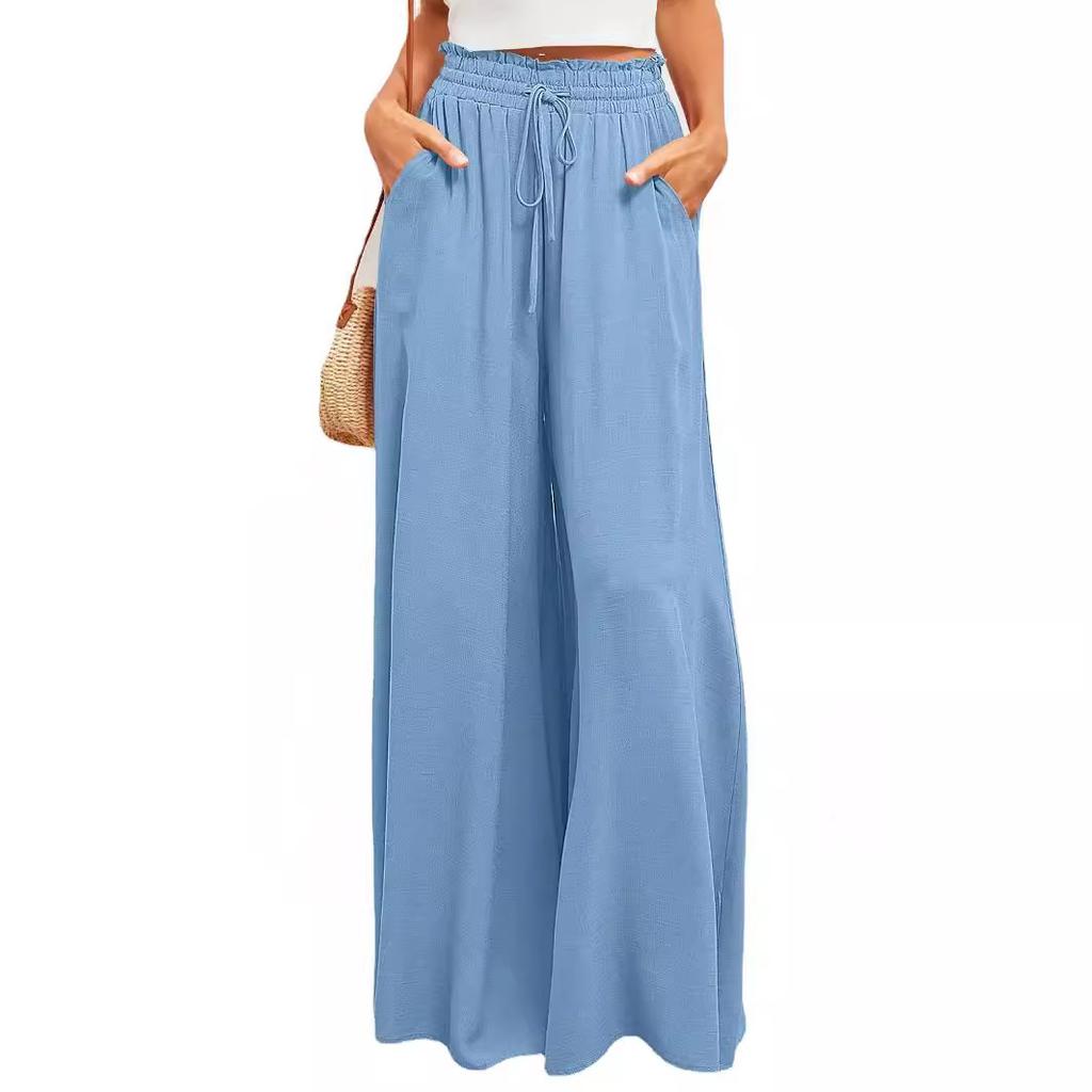 Summer Women's Wide Leg Pants with Elastic Waistband Casual Loose Fashion Trousers