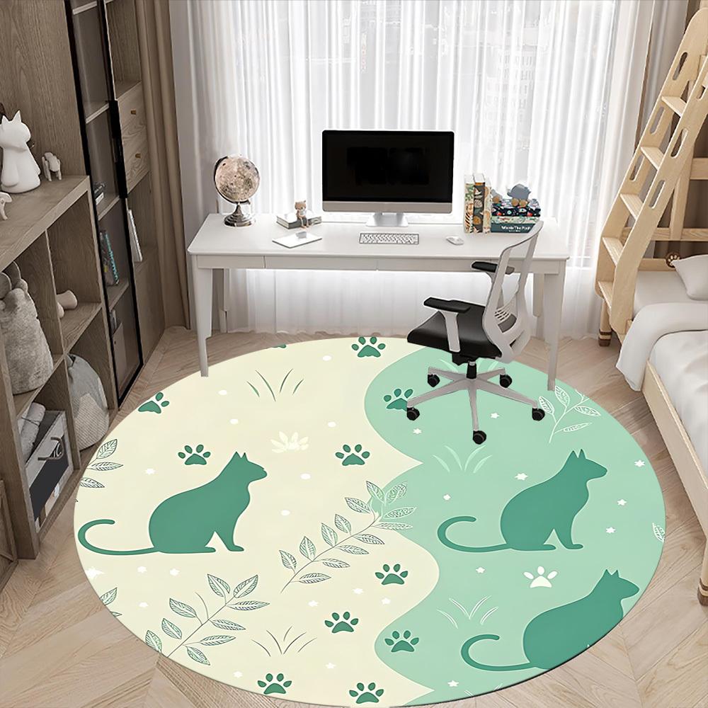 1pc Cat Nature Office Round Area Rug, Indoor Mat Suitable For Office, Under Office Chairs Bedroom Living Room Home Decor, Room Deco174