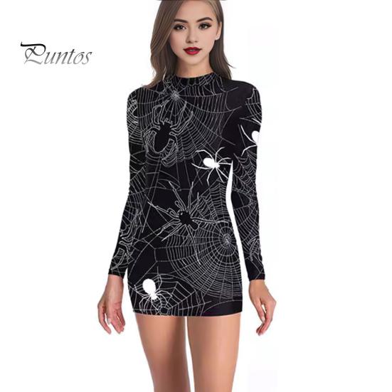 Хэллоуин Женское платье Кровавое пятно Скелет Паук Принт V-образный вырез Медсестра Косплей Длинные рукава Дом с привидениями NPC Костюм для выступлений