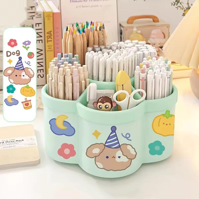 Large Capacity 360° Rotating Pen Holder Multifunctional Desktop Organizer for Stationery Storage Box Multiple Office Supplies